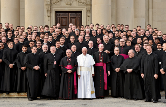 We are family: Pope Francis poses with the US bishops after speaking to them in Washington