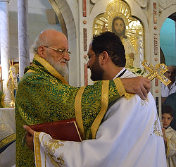 Greek Melkite Patriarch greets newly ordained priest
