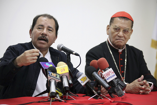 Daniel Ortega and Cardinal Miguel Obando Bravo of Managua