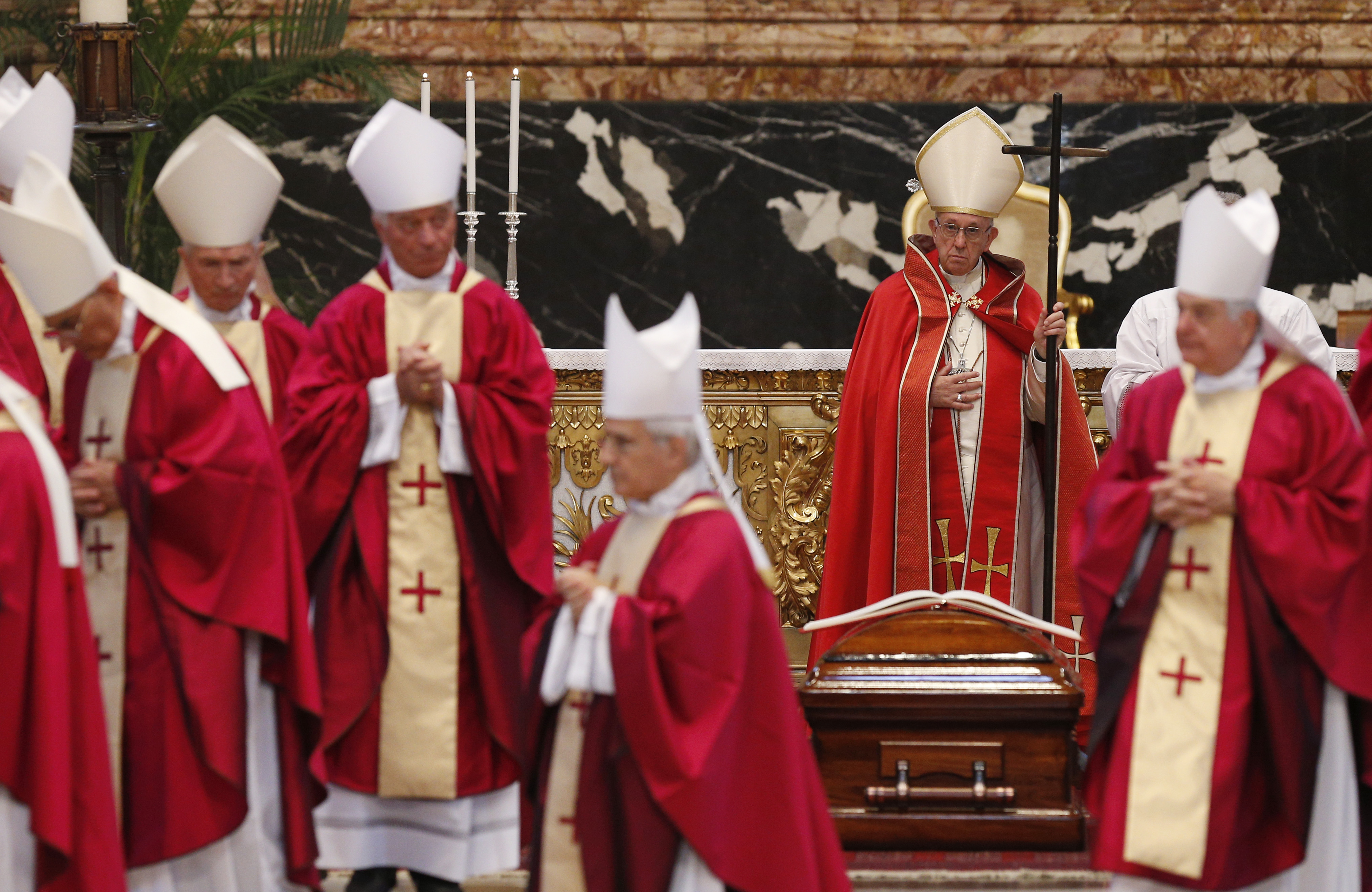 Pope attends funeral of cardinal who announced his election