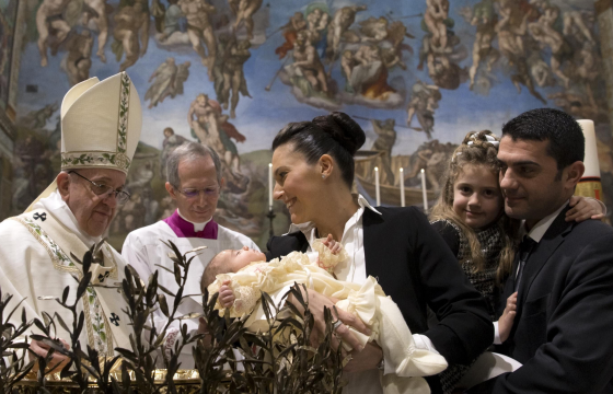 Francis urges mothers of newborn babies to breastfeed during Mass in the Sistine Chapel