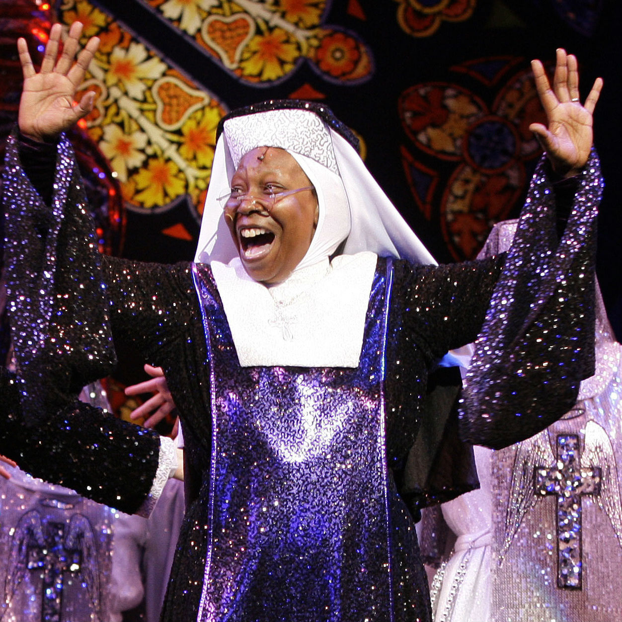 Whoopi Goldberg gets back in the habit to surprise a group of Catholic nuns