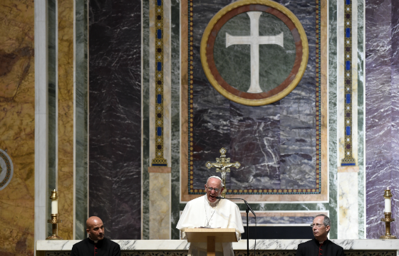 Pope Francis speaks to US bishops at the Cathedral of St Matthew the Apostle