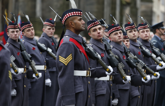 Soldiers line up in Edinburgh ahead of a minute's silence on Remembrance Sunday