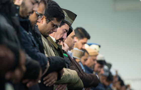 Muslims in Morden, South London, hold prayers for Paris on Friday