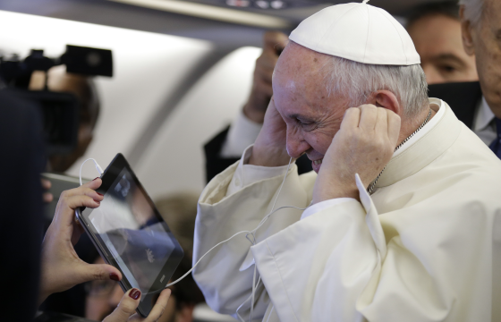 Pope Francis met with journalists on the flight from Rome to Nairobi, Kenya