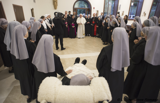 Pope Francis shares a moment with the Little Sisters of the Poor