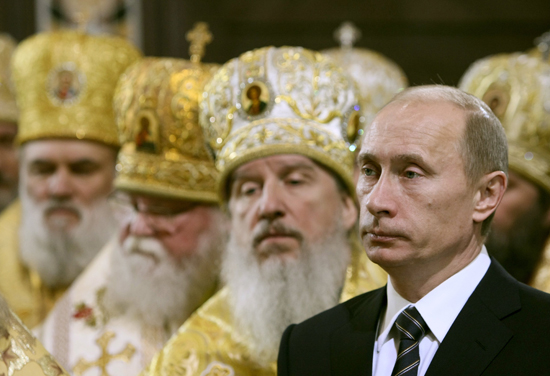 Putin with Orthodox heads