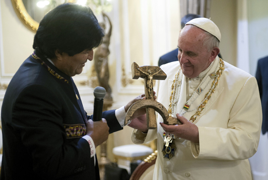 Pope, Morales, hammer and sickle crucifix
