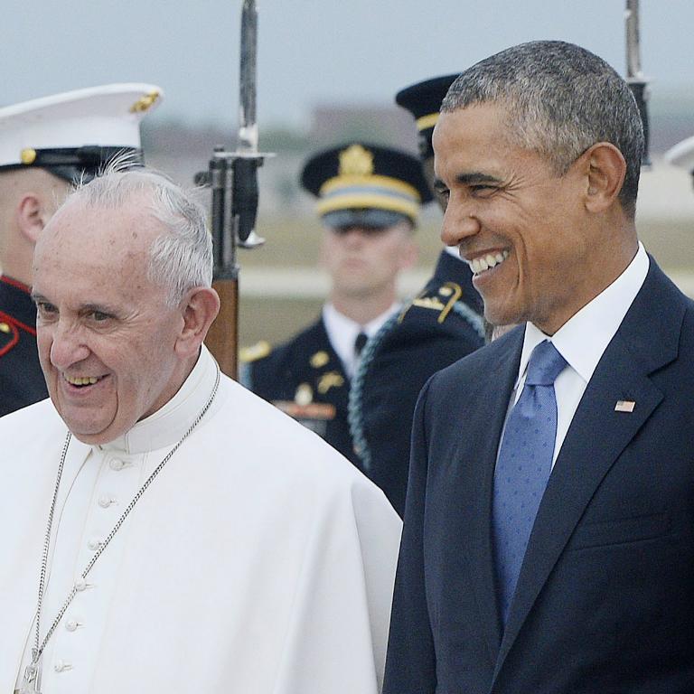 Capitalism key subject as Pope touches down in US