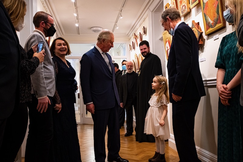 Prince of Wales visits icon exhibition at Farm St