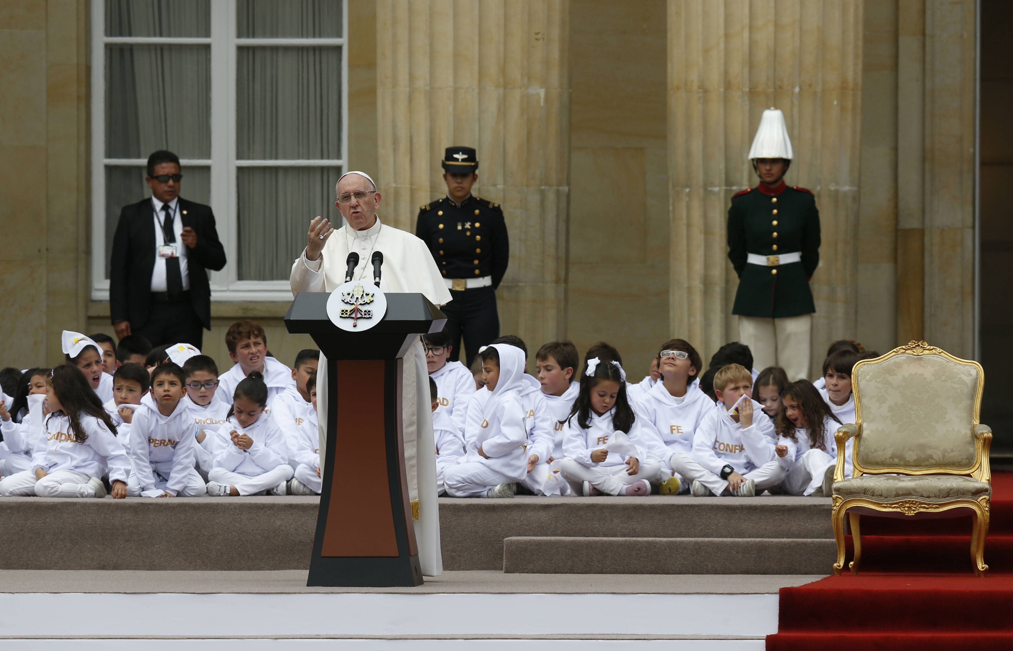 Pope tells Colombia's political leaders there has been too much 'hatred and vengeance'