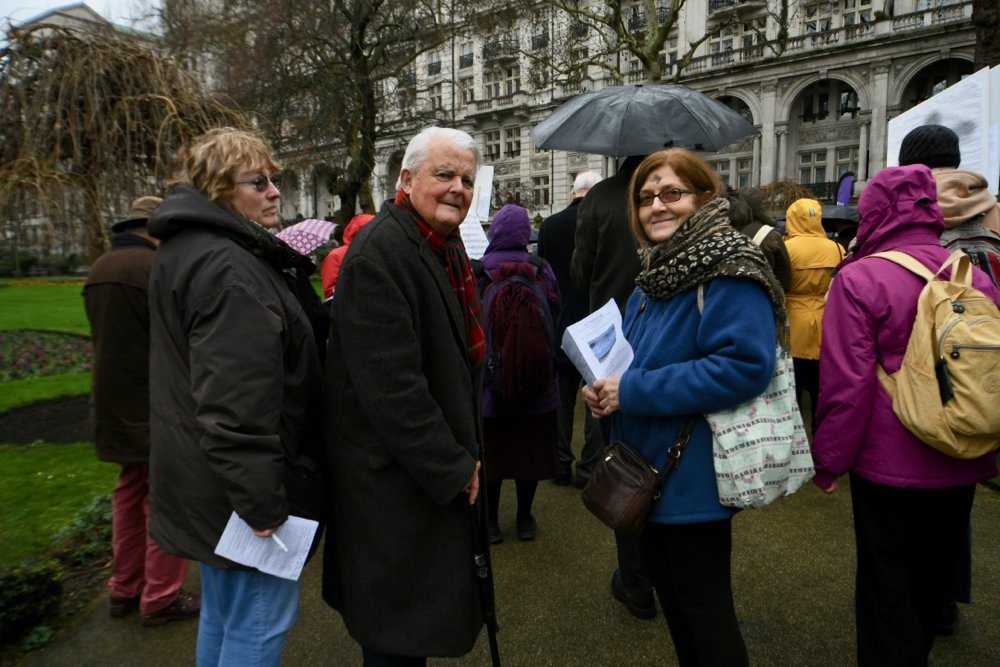 Bruce Kent and other activists at the Walk of Witness