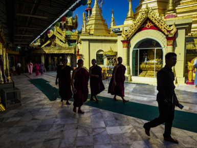 Buddhist monks at Sule Pagoda in Yangon