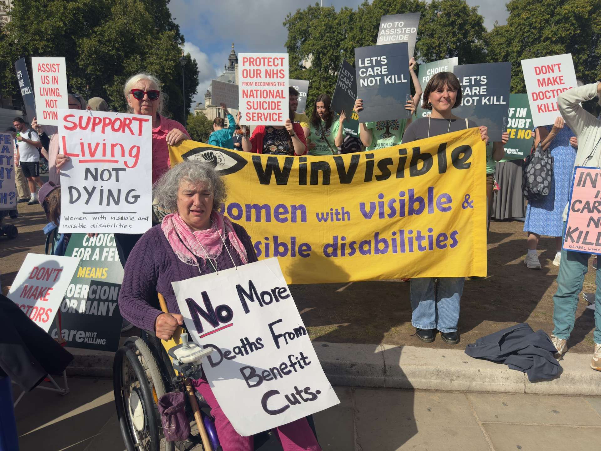 Campaigners for and against gather outside Parliament as assisted dying vote fails again
